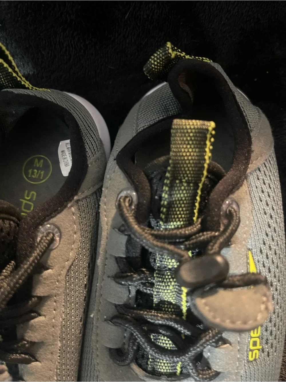 Speedo Gray Mesh Slip-On water shoes with Neon Yellow Details